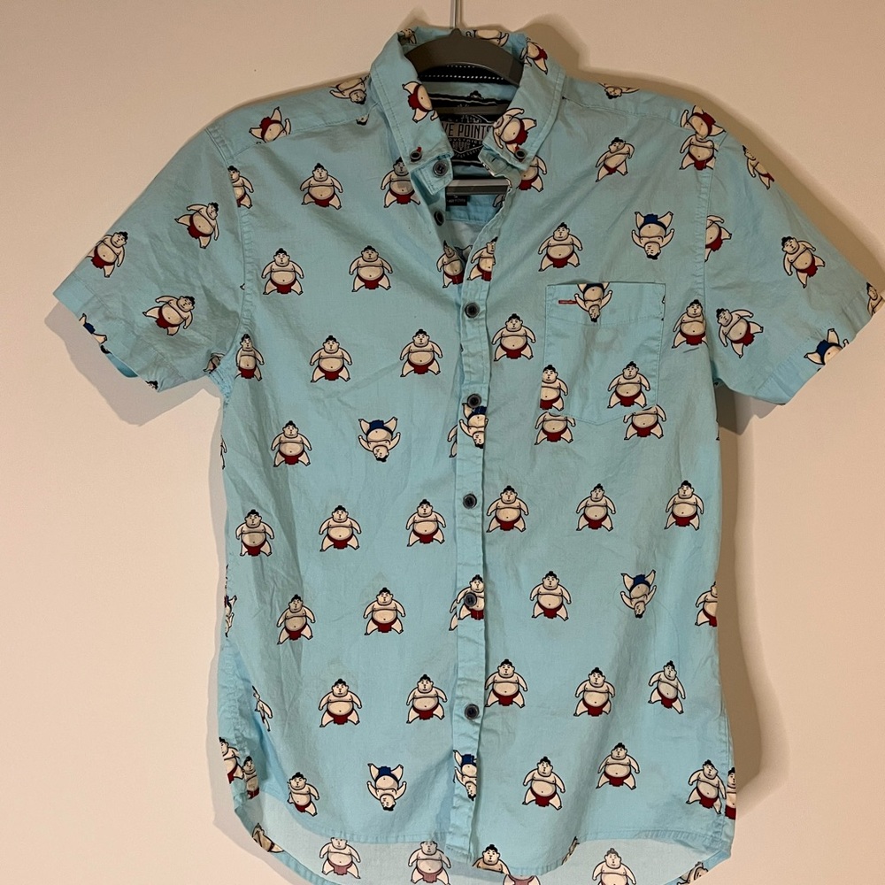 Five Points Sumo Wrestler Rikishi Slim Fit Flex Aqua Button Up Shirt
